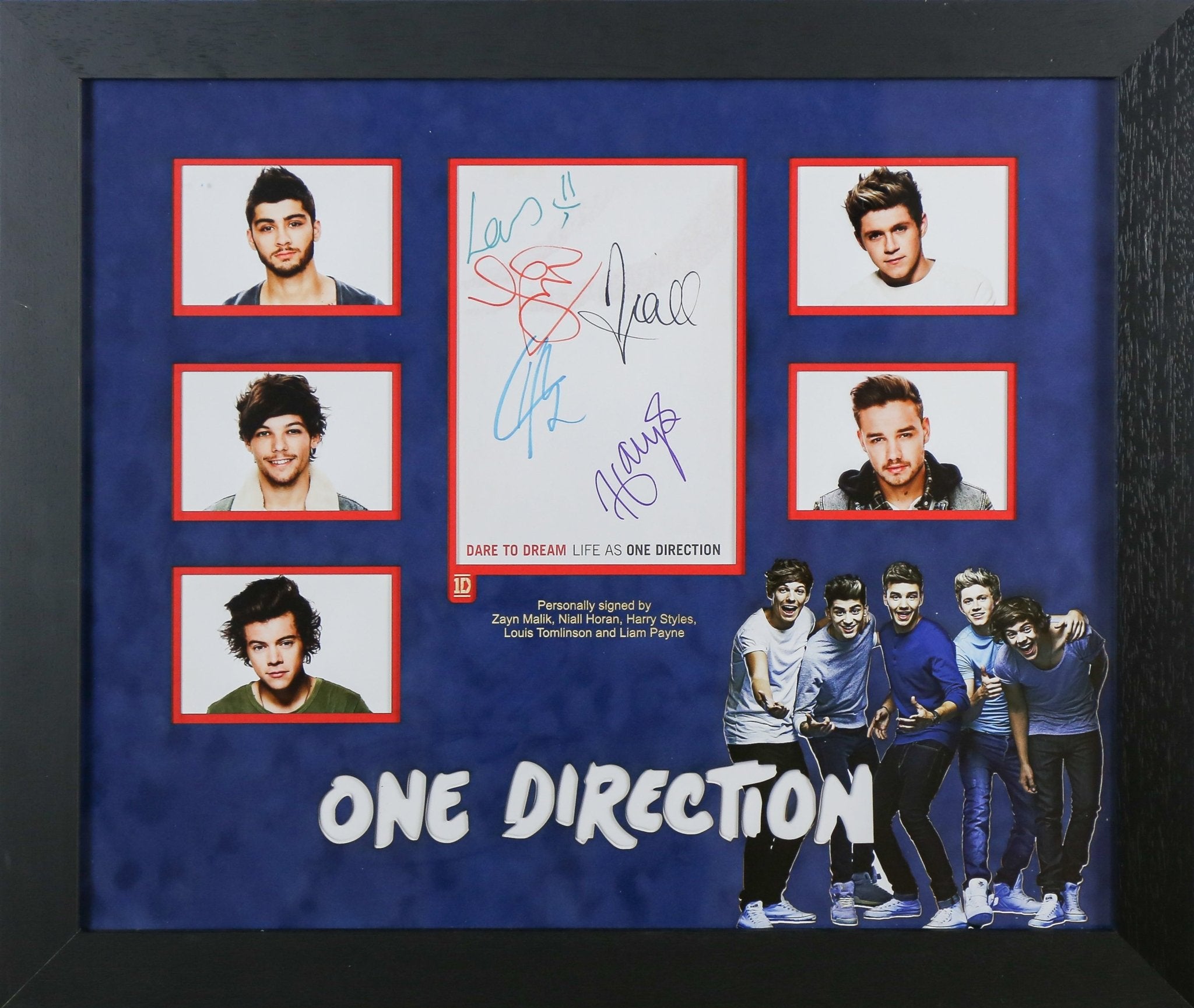 One Direction Signed White card Display Framed - Memorabilia Framers Shop